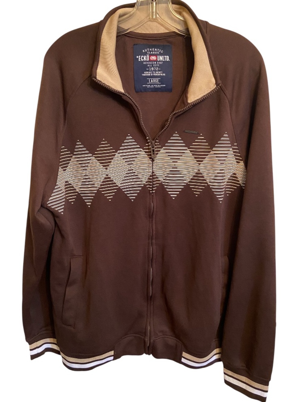 NWT Ecko Unltd Argyle Track Jacket Brown Large Y2K Full Zip Streetwear size L